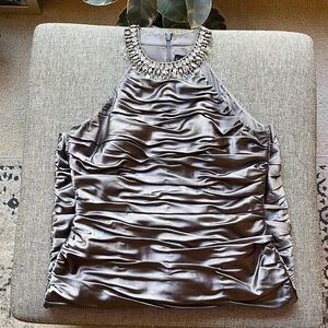 Y2K Vintage Silver ruched Dress with rhinestone detailing , Size: 10